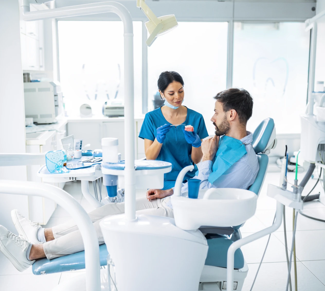 Patient listening to dental professional
